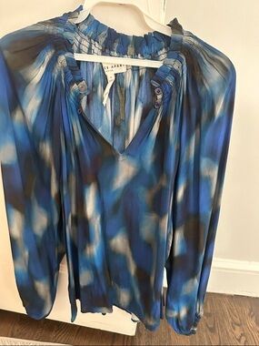 A Piece Apart Blue Abstract Print Long-Sleeve Women’s Blouse
